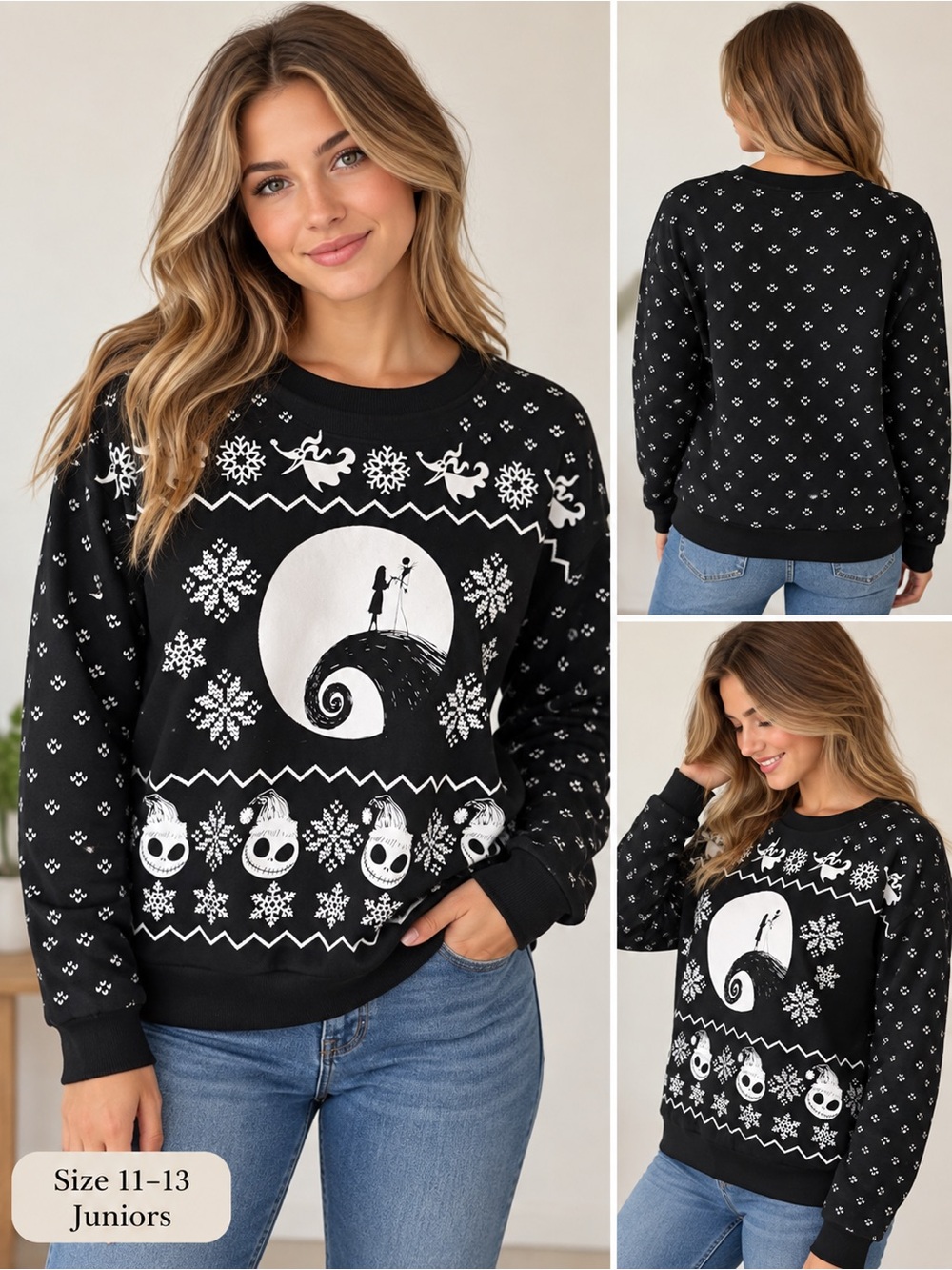 Nightmare Before Christmas Light Up Ugly Christmas Sweatshirt Juniors 11-13